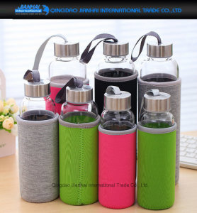 Novelty Travel Glass Water Bottle with Eo-Freindly Cup Sleeve