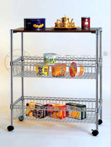 Mobile DIY Metal Wire Food Storage Cart with Basket
